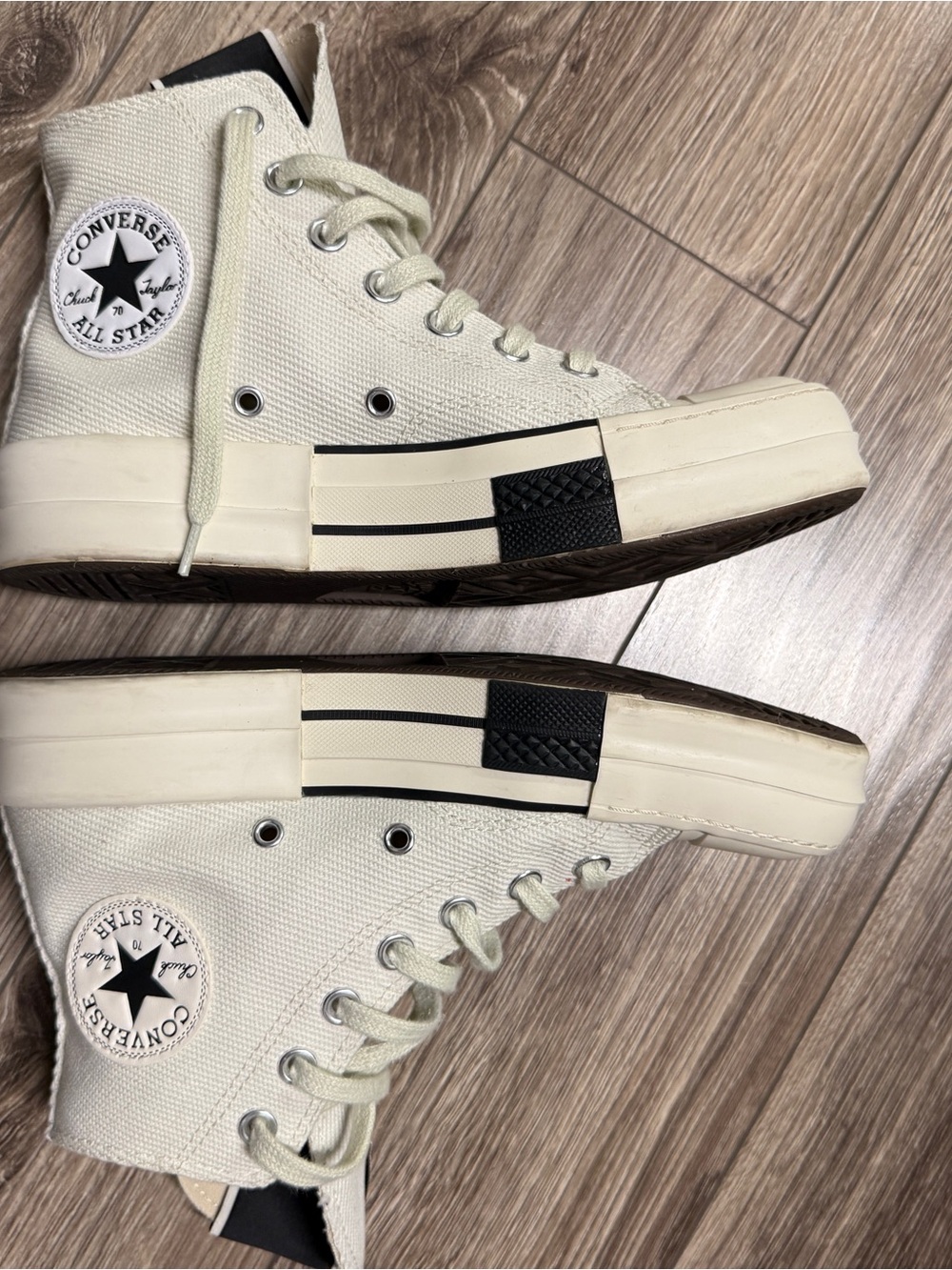 Converse High Top Canvas Sneakers in Cream with Black Accents